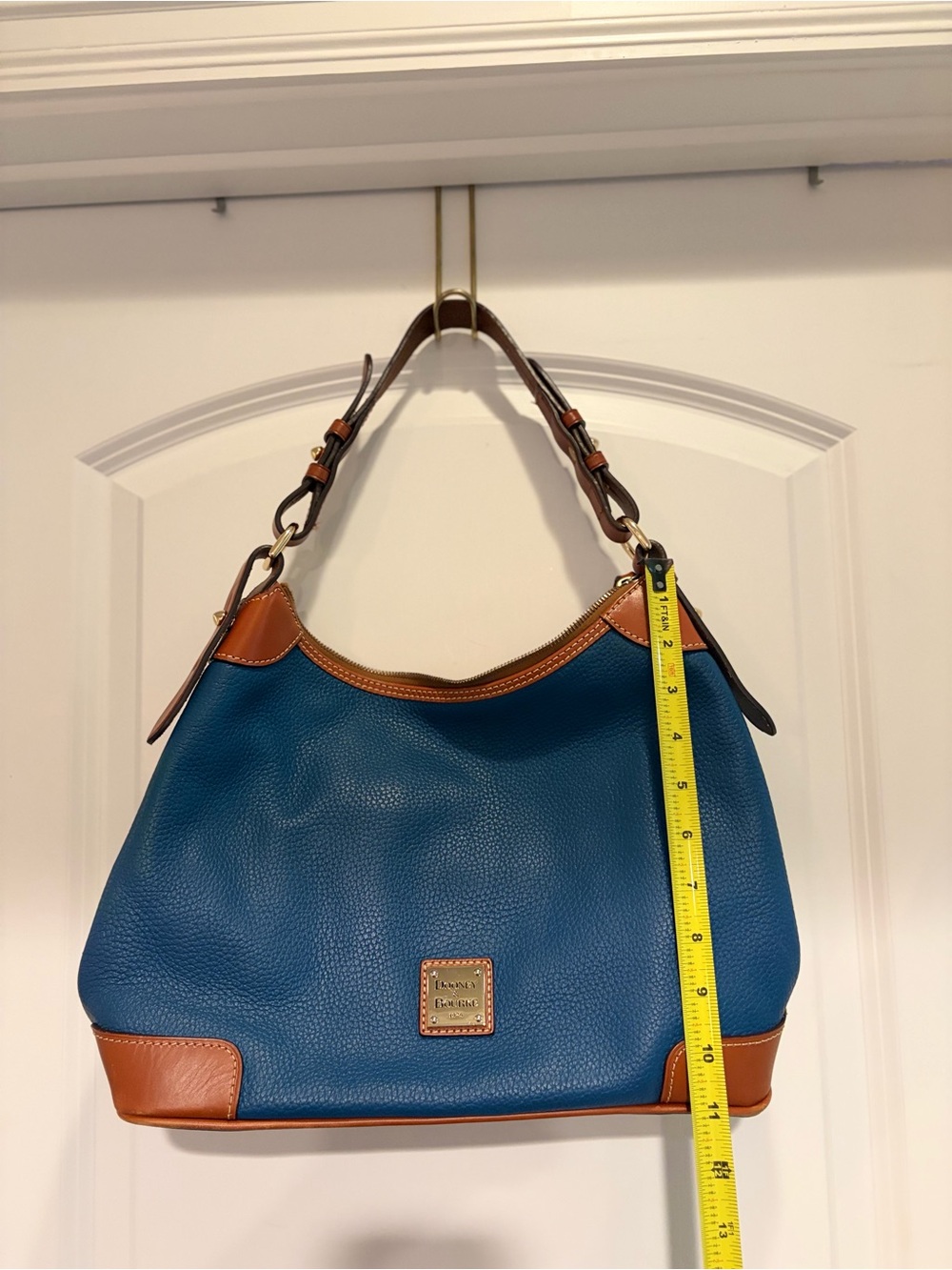Dooney & Bourke Blue Pebbled Leather Hobo with Brown Trim